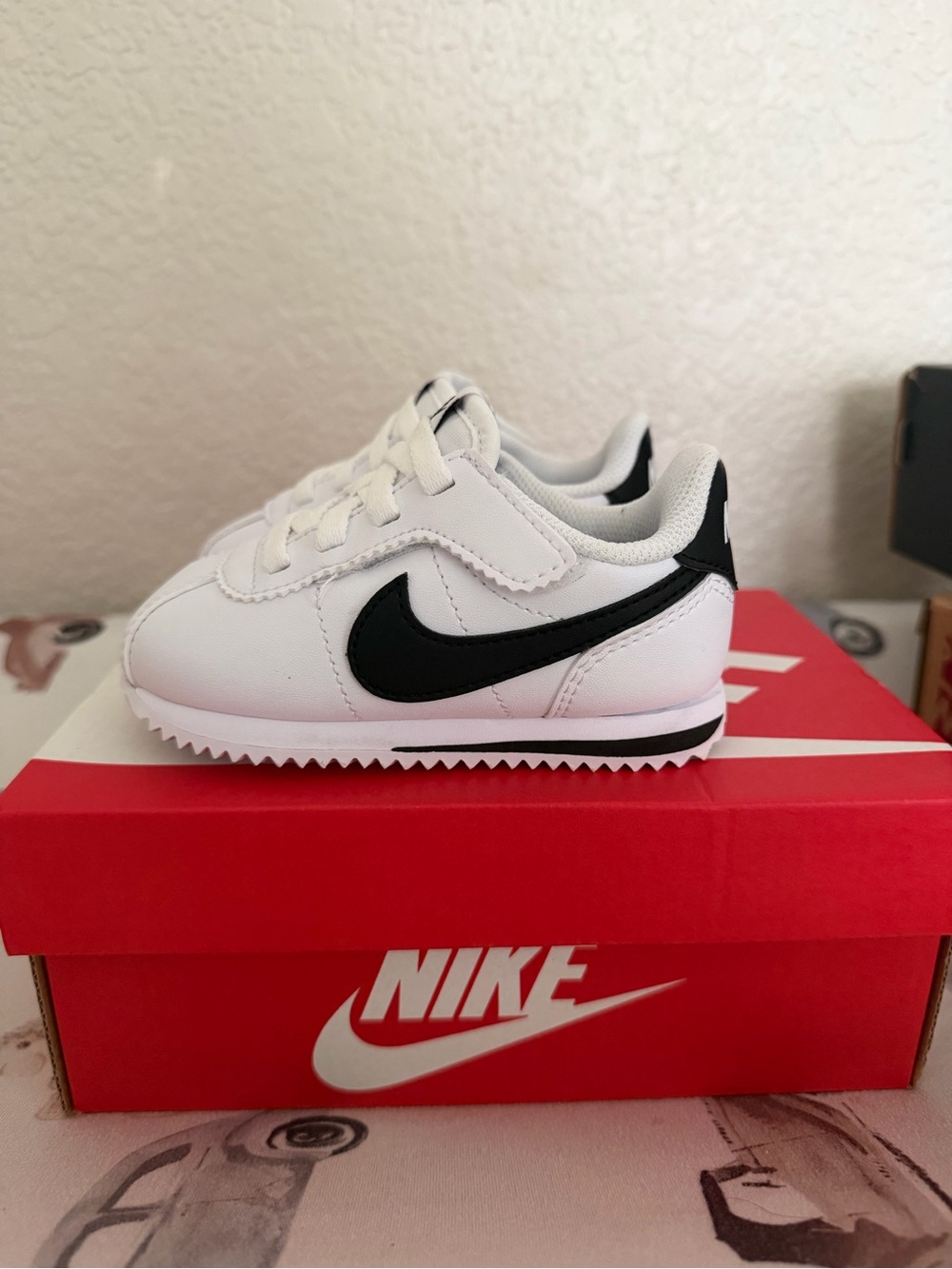 Nike Kids White and Black Cortez-Style Sneakers